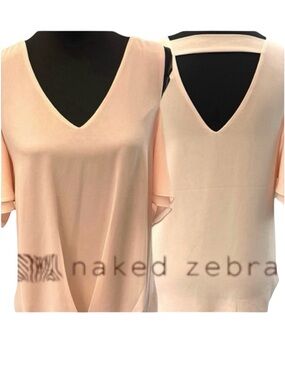 Naked Zebra Blush Cold Shoulder V-Neck Chiffon Blouse Top (S/M)